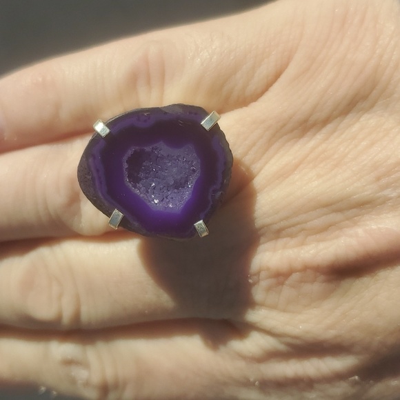New Solar Quartz Agate Druzy 925 Silver Ring. - Picture 4 of 14